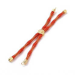 Orange Red Nylon Cord Silder Bracelets, for Connector Charm Bracelet Making, with Rack Plating Golden Brass Findings, Long-Lasting Plated, Cadmium Free & Lead Free, Orange Red, 8-5/8~9-1/8x1/8 inch(22~23x0.3cm), Hole: 2mm