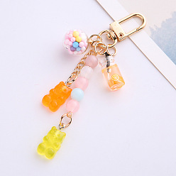 Orange bear design Rainbow Soft Candy Case with Cute Girl Bear Keychain - Adorable Earphone Protector and Bag Charm