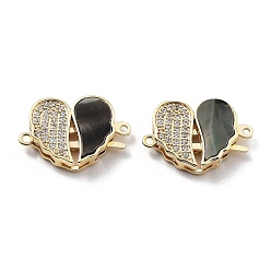Black Valentine's Day Brass Micro Pave Cubic Zirconia Box Clasps, with Shell, Real 18K Gold Plated, Heart, Black, 12x17x3.2mm, Hole: 1mm
