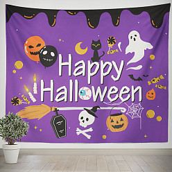 Medium Orchid Halloween Theme Pumpkin Pattern Polyester Wall Hanging Tapestry, for Bedroom Living Room Decoration, Rectangle, Medium Orchid, 1300x1500mm