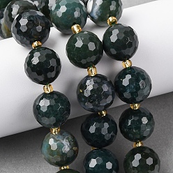 Мосс Агат Природные моховой агат бисер нитей, граненые, круглые, с бисером, 15~16 мм, отверстие : 1.4~1.6 мм, около 21 шт / нитка, 15.35~15.94 дюйм (39~40.5 см)
