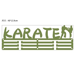 Green Iron Medal Holder Frame, Medals Display Hanger Rack, with Screws, Rectangle with Word Karate, Olive Drab, 139x400mm