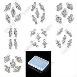 Stainless Steel Color 35Pcs 7 Styles 304 Stainless Steel Links, Rhombus Clover Cross Connector Charms, Mixed Shapes, Non-Tarnish, Stainless Steel Color, 8.5~12.5x4.5~6.5x1.5~3.5mm, Hole: 0.8~1mm, 5pcs/style
