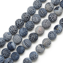 Gray Natural Weathered Agate Bead Strands, Frosted, Dyed, Round, Gray, 7.5~8mm, Hole: 1.2~1.4mm, about 49pcs/strand, 15.5 inch