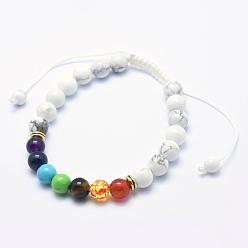 Howlite Natural Howlite Braided Bead Bracelets, with Alloy Spacer Beads and Nylon Cord, 2-1/4 inch(57mm)