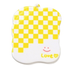 Yellow Acrylic Pendants, Checkerboard with Rectangle, Yellow, 44x36x2mm, Hole: 1.8mm