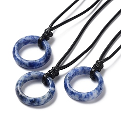 Blue Spot Jasper Natural Blue Spot Jasper Ring Pendant Necklace with Waxed Cords, 29.53~29.92 inch(75~76cm), Pendant: 24x6mm