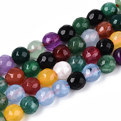 Темный Морско-зеленый Окрашенные природные белый нефрит бисер пряди, круглые, граненые, темно-зеленый, 5.5~6.2 мм, отверстие : 1 мм, около 65~66 шт / нитка, 14.76~15.16'' (37.5~38.5 см)