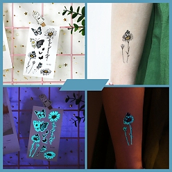 Papillon Autocollants de tatouages d'art corporel lumineux, autocollants en papier pour tatouages temporaires amovibles, brillent dans le noir, papillon, 10.5x6 cm