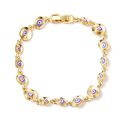Фиолетовый Браслеты из латунной цепочки для женщин, злые глаза, с эмалью, реальный 18 k позолоченный, стойки покрытие, долговечный, без кадмия и без свинца, фиолетовые, 7-1/2 дюйм (19.2 см)