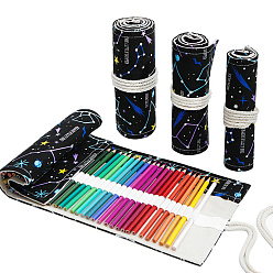 Star Pattern Handmade Canvas Pencil Roll Wrap, 12 Holes Roll Up Pencil Case for Coloring Pencil Holder, Star Pattern, 23x20cm