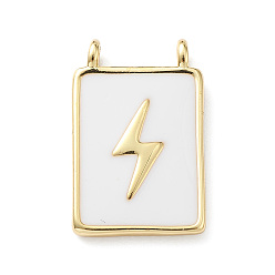 Lightning Bolt Rack Plating Brass Connector Charms, Rectangle Links with White Enamel, Lead Free & Cadmium Free, Long-Lasting Plated, Real 18K Gold Plated, Lightning Bolt, 18x11.5x2mm, Hole: 1.5mm