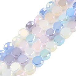 Thistle Electroplate Glass Beads Strands, Faceted, Flat Round, Thistle, 6x3mm, Hole: 1.4mm, about 80Pcs/strand, 16.34 inch~16.93 inch(41.5~43cm)