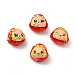 Red Alloy European Beads, with Enamel, Large Hole Beads, Golden, Zongzi Baby, Red, 11.5x12x10mm, Hole: 4mm