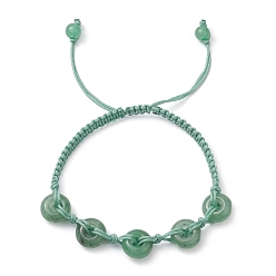 Green Aventurine Natural Green Aventurine Rondelle Braided Bead Bracelets, Adjustable Nylon Thread Bracelets for Men Women, Inner Diameter: 2-1/2~4 inch(6.2~10.1cm)