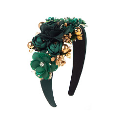Green Baroque Style Crystal Flower Headband with Wide Brim and High Crown