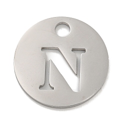 Letter N Не тускнеющие 304 подвески из нержавеющей стали, цвет нержавеющей стали, плоские круглые с буквы, Письмо N, 19x1.2 мм, отверстие : 2.5 мм