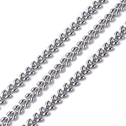 Stainless Steel Color 304 Stainless Steel Cobs Chains, Leaf Link Chains, Unwelded, with Spool, Stainless Steel Color, 6x5x2mm, about 16.40 Feet(5m)/Roll