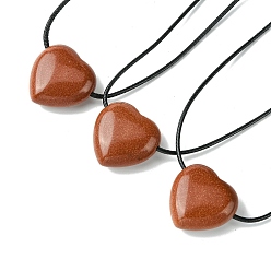 Камень с Пылевым Золотом Ожерелья из искусственного золота, воском шнура, сердце, 14.17~27.95 дюйм (36~71 см)