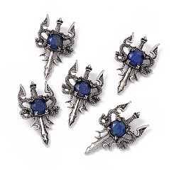 Lapis Lazuli Natural Lapis Lazuli Dyed Pendants, Sword Charms, with Rack Plating Antique Silver Tone Alloy Findings, Cadmium Free & Lead Free, Faceted, 48x29x6.5mm, Hole: 6x3.5mm