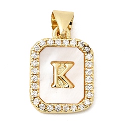 Letter K Латунные микропаве прозрачные подвески с фианитом, с естественной оболочке, без кадмия и без свинца, долговечный, стойки покрытие, Письмо K, 16.5x12x2 мм, отверстие : 4x3 мм