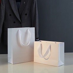 White Kraft Paper Bags, with Ribbon Handles, Gift Bags, Shopping Bags, White, 19x6x13cm
