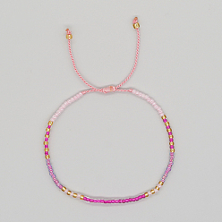 Pink Glass Seed Braided Beaded Bracelets, Adjustable Bracelet, Pink, 11 inch(28cm)