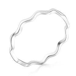 Platinum Rhodium Plated 925 Sterling Silver Minimalist Wave Finger Ring for Women, Platinum, US Size 7 3/4(17.9mm)