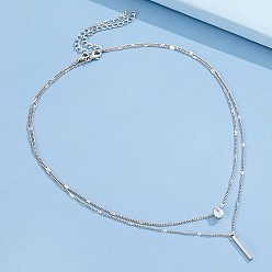 silver Fashionable Double-layer Waterdrop-shaped Pendant Necklace with Tassel - European and American Style
