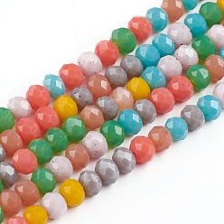 Mixed Color Faceted Glass Beads Strands, Rondelle, Imitation Jade Style, Mixed Color, 3~3.5x2.5~3mm, Hole: 0.6mm, about 135pcs/Strand, 14.65 inch(37.2cm)