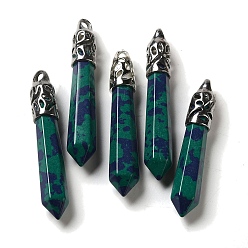 Хризоколла и Лазурит Большие остроконечные подвески из синтетической хризоколлы и лазурита, подвески-пули с граненой структурой, фурнитура из латуни с платиновым покрытием, фурнитура из латуни с платиновым покрытием, 56~65x11~11.5x10~10.5 мм, отверстие : 4 мм