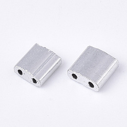 Silver Plated Electroplate Opaque Glass Seed Beads, 2-Hole, Rectangle, Silver Plated, 5x4.5~5.5x2~2.5mm, Hole: 0.5~0.8mm