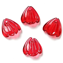Red Spray Painted Transparent Glass Pendants, Petaline Charms, Red, 16x15x3.5mm, Hole: 1.2mm