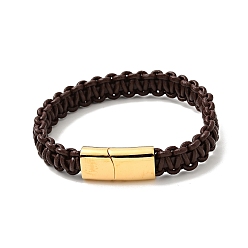 Golden Leather Braided Cord Bracelet with 304 Stainless Steel Magnetic Clasp for Men Women, Golden, 8-5/8 inch(22cm)