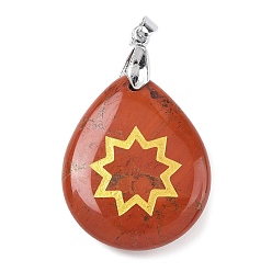 Красный Камень Природные красной яшмы подвески, с реечной обшивкой латунными выводами, без кадмия и без свинца, подвеска в виде капли и звезды, 31x25x5~7 мм, отверстие : 4.5x4 мм