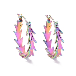 Rainbow Color Ионное покрытие (ip) 304 серьги-кольца из нержавеющей стали для женщин, лист кольцо, Радуга цветов, 21.5x20x5 мм, штифты : 0.8 мм