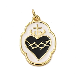 Black Rack Plating Brass pendants, with Glass Beads, Lead Free & Cadmium Free, Real 18K Gold Plated, Heart, Black, 22x15.5x1.5mm