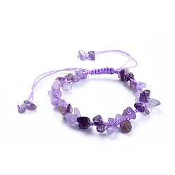 Amethyst Adjustable Natural Amethyst Chip Beads Braided Bead Bracelets, with Nylon Thread, 1-7/8 inch(4.8cm)