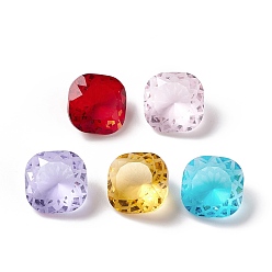 Mixed Color Glass Rhinestone Cabochons, Pointed Back, Square, Mixed Color, 10x10x6mm