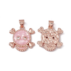 Pink Halloween Natural Shell Pendants, Skull Charms, Dyed, with Rack Plating Rose Gold Tone Brass Findings, Long-Lasting Plated, Pink, 19.5x18.5x3mm, Hole: 4x3.5mm