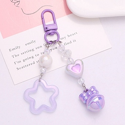 Blue Violet Cute Acrylic Star and Bell Shape Pendant Keychain, with Clasp, Blue Violet, Pendant: 76x30x18mm