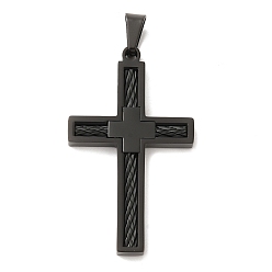 Черный Цвет Металла 304 подвески из нержавеющей стали, с 201 подвесными дужками из нержавеющей стали, крестик, металлический черный , 50x29.5x4 мм, отверстие : 9x6 мм