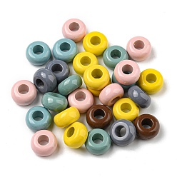 Mixed Color Opaque Acrylic European Beads, Large Hole Beads, Rondelle, Mixed Color, 14x7.5mm, Hole: 6mm