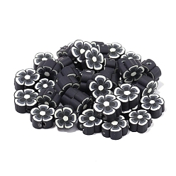 Black Handmade Polymer Clay Beads, Plum Blossom, Black, 10x4.5mm, Hole: 1.5mm