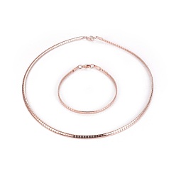 Rose Gold 304 Stainless Steel Choker Necklaces and Bangles Jewelry Sets, with Lobster Claw Clasps, Rose Gold, 8-1/8 inch(20.5cm), 17.7 inch(45cm), 4mm
