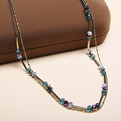 ancient bronze Fashionable Double-layer Handmade European and American Glass Bead Necklace - Long Chain for Women