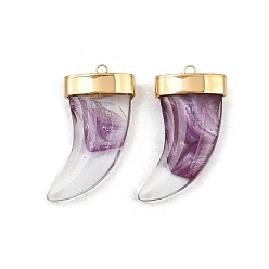 Фиолетовый 304 подвески из нержавеющей стали, рог, со стеклом, вакуумное покрытие pvd, реальный 18 k позолоченный, фиолетовые, 34.5x22.5x8 мм, отверстие : 1.8 мм