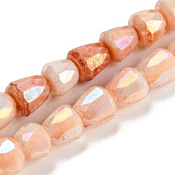 PeachPuff Electroplate Glass Beads Strand, AB Color Plated, Imitation Jade, Faceted, Bell, PeachPuff, 4~4.5mm, Hole: 0.8mm, about 80pcs/strand, 12.83''(32.6cm)
