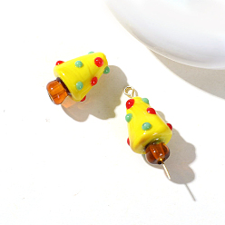 Yellow Christmas Theme Handmade Lampwork Beads, Christmas Tree, Yellow, 19x12mm