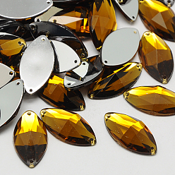 Седло Коричневый Шить на горный хрусталь, Тайвань акриловые горный хрусталь, два отверстия, аксессуары для одежды, граненые, лошадиный глаз , седло коричневый, 15x7x3.5 мм, отверстие: 1 мм